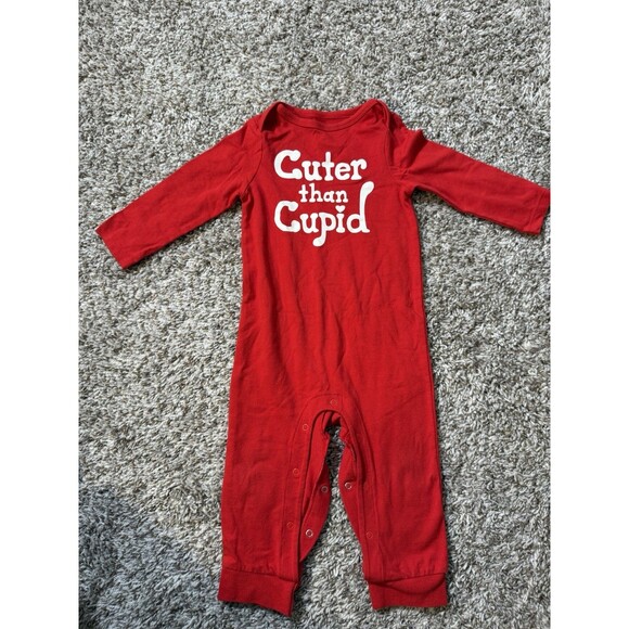 Cat & Jack Baby Valentine Romper “Cuter Than Cupid” Red 12M Long Sleeve - Picture 4 of 7